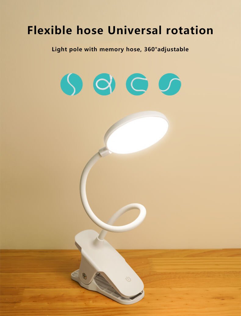 Lampada da scrivania LED clip ricaricabile con protezione per gli occhi Luce notturna