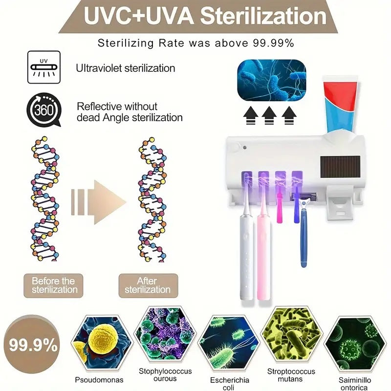 Smart Sterilizzatore UV per Spazzolini da Denti, Distributore di Dentifricio da Parete