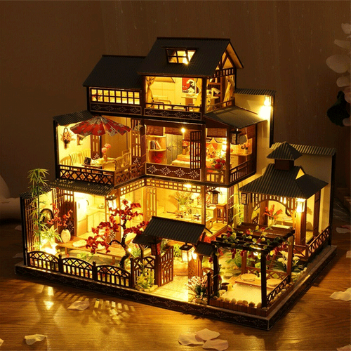 Grande Casa delle Bambole in Legno Realistica con Luci LED | Casa Giocattolo Miniatura Fai da Te