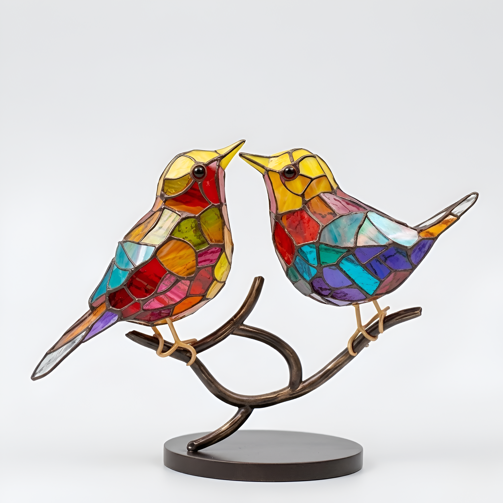Gabriel - Decorazione colorata in acrilico con ramoscello e uccellino