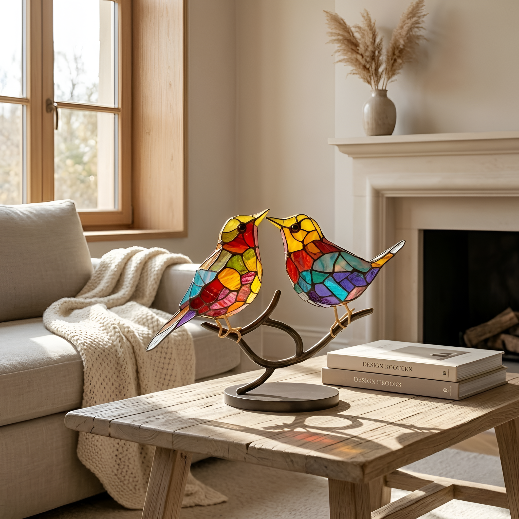 Gabriel - Decorazione colorata in acrilico con ramoscello e uccellino