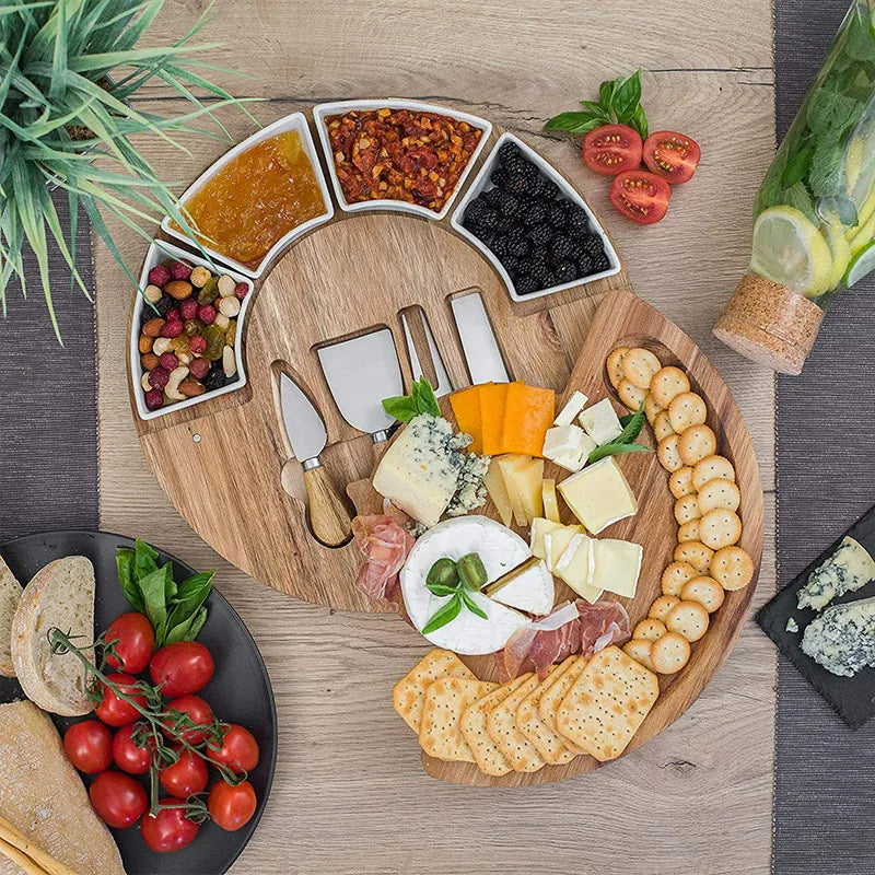 Plankora – Elegante Tagliere e Set di Coltelli per Presentazioni Festive