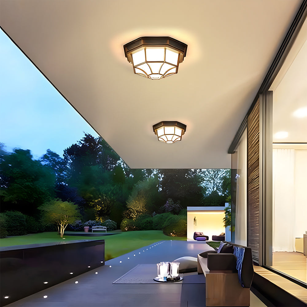 Ravi | Lampada da soffitto esterna in alluminio e vetro rustico con grado di protezione IP65, E27, due dimensioni
