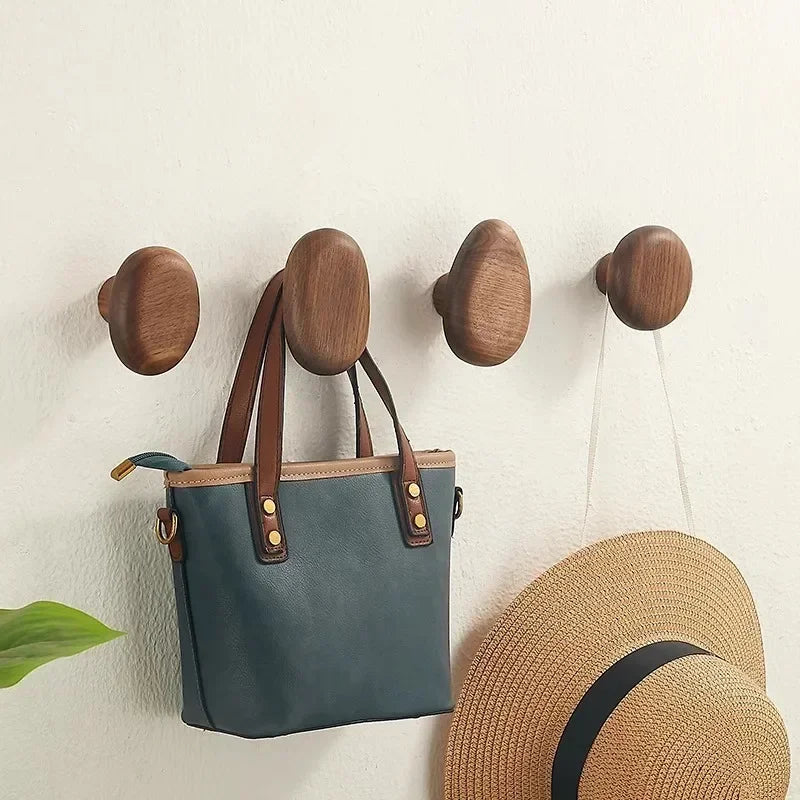 Set di Ganci da Parete in Legno Forma Rotonda Ganci da Cappotto Montati a Muro