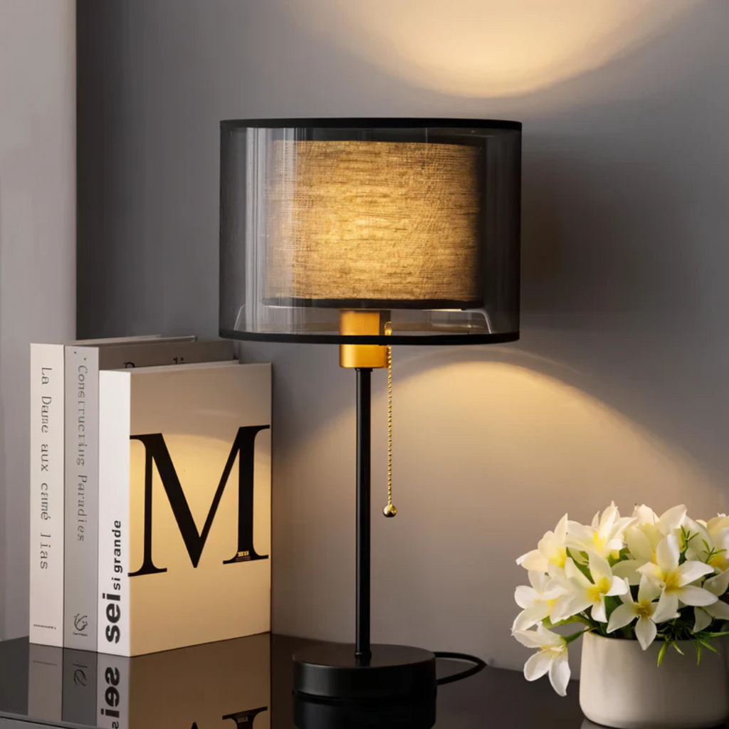 Lumis – Lampada da Tavolo Vintage con Doppio Paralume in Tessuto | Illuminazione Atmosferica Calda per Camera da Letto o Soggiorno