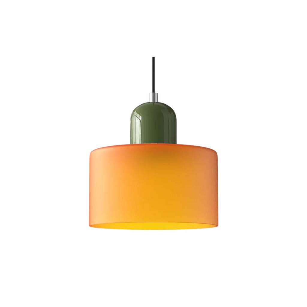 Tusa – Lampada a sospensione retro con cupola di vetro arancione e parte superiore verde