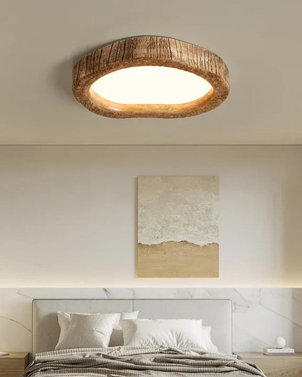 Lampada in legno minimalista in stile Japandi con effetto luminoso