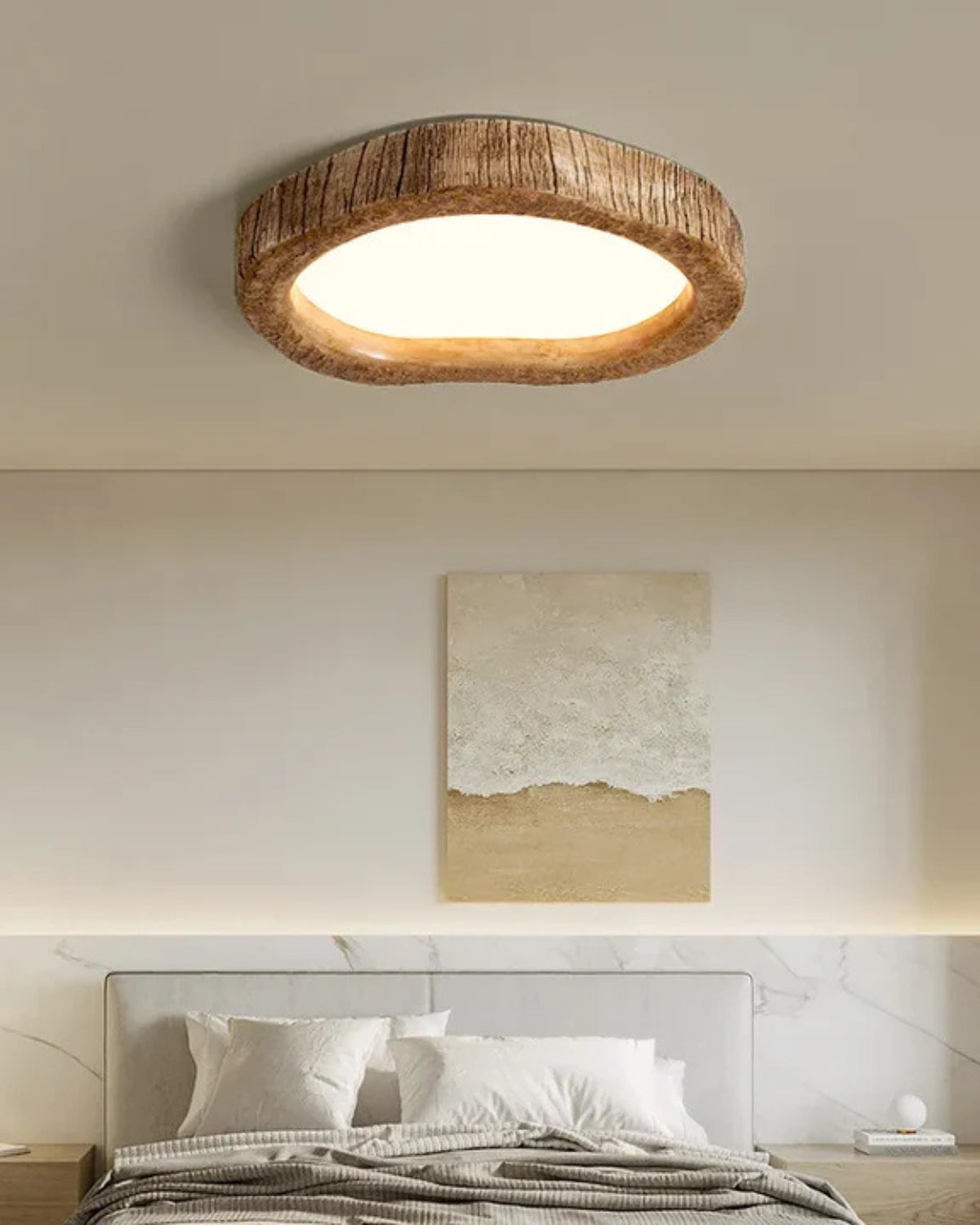 Lampada in legno minimalista in stile Japandi con effetto luminoso