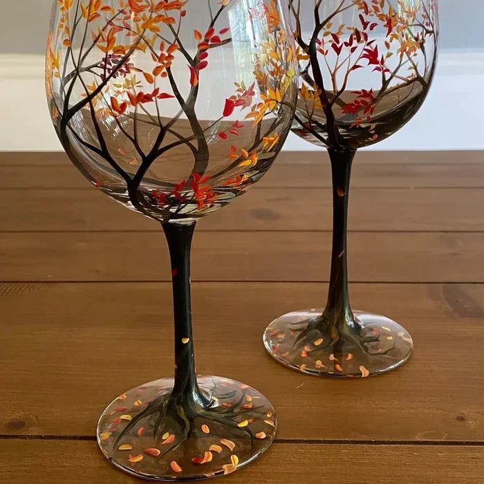 Bicchieri da Vino Albero delle Quattro Stagioni - Arte Dipinta a Mano