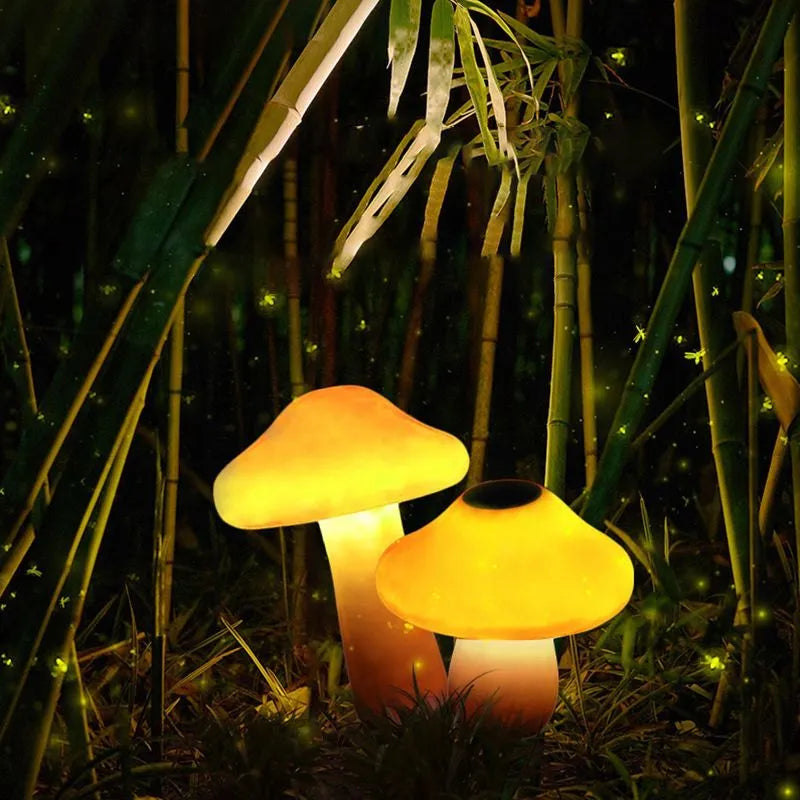 Set di Lampade da Giardino a LED a Forma di Fungo in Resina Arancione