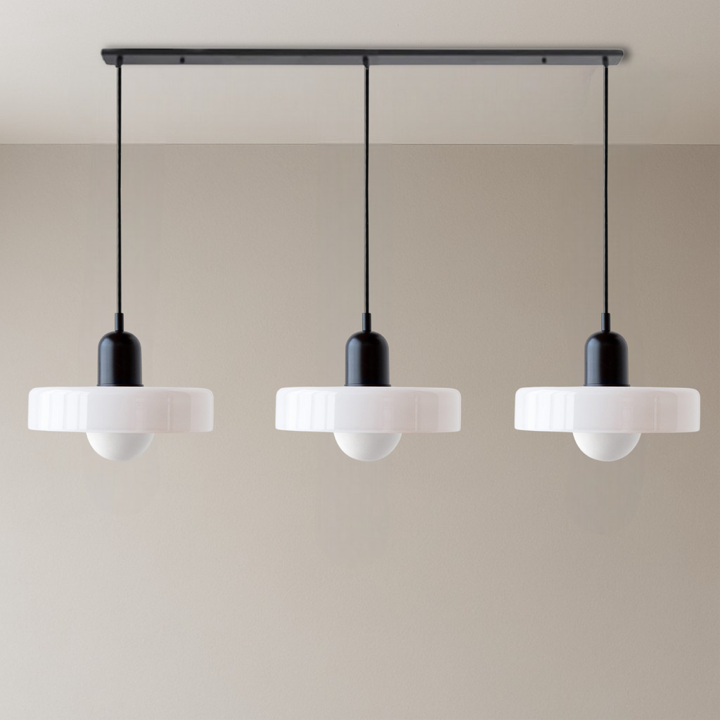 Lampada a sospensione in vetro colorato Bauhaus a 3 teste per spazi abitativi moderni