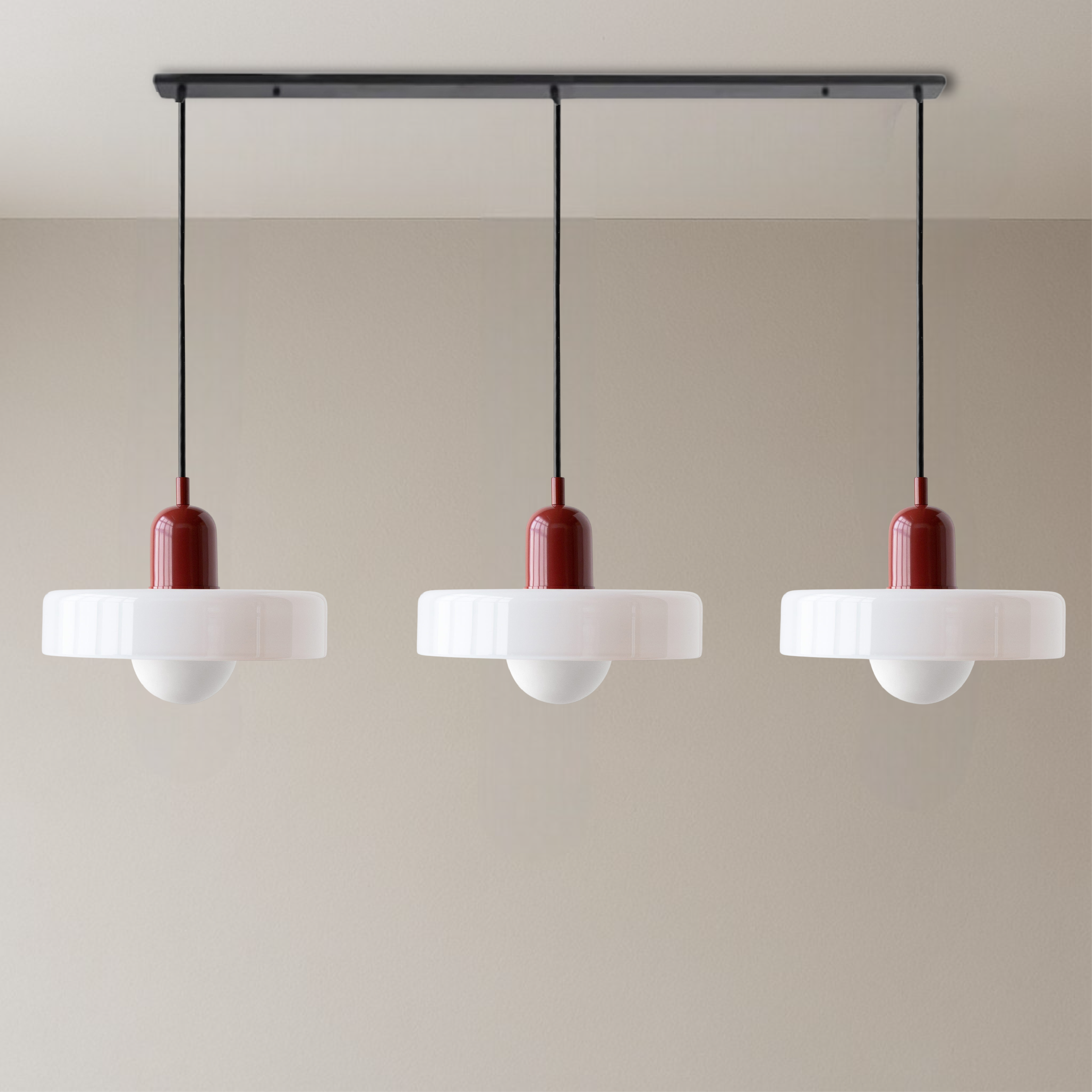 Lampada a sospensione in vetro colorato Bauhaus a 3 teste per spazi abitativi moderni