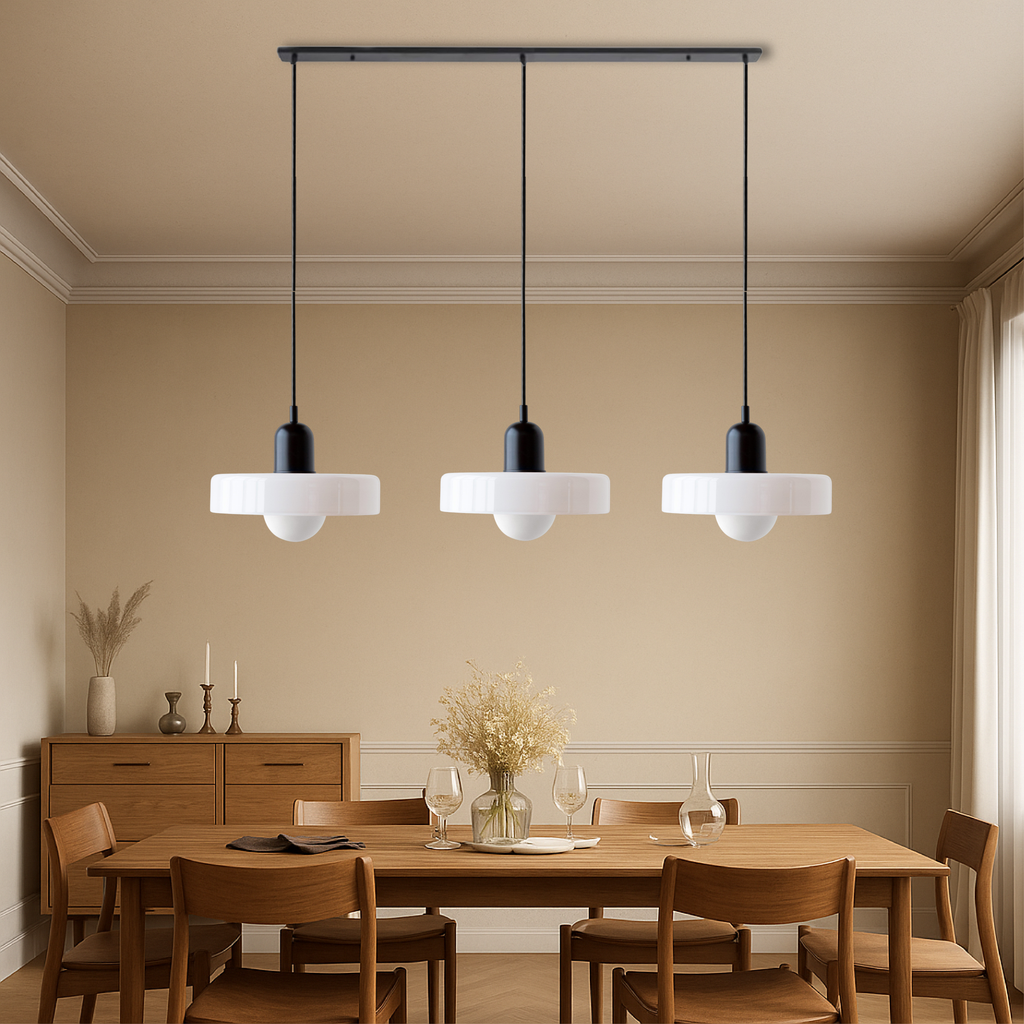 Lampada a sospensione in vetro colorato Bauhaus a 3 teste per spazi abitativi moderni