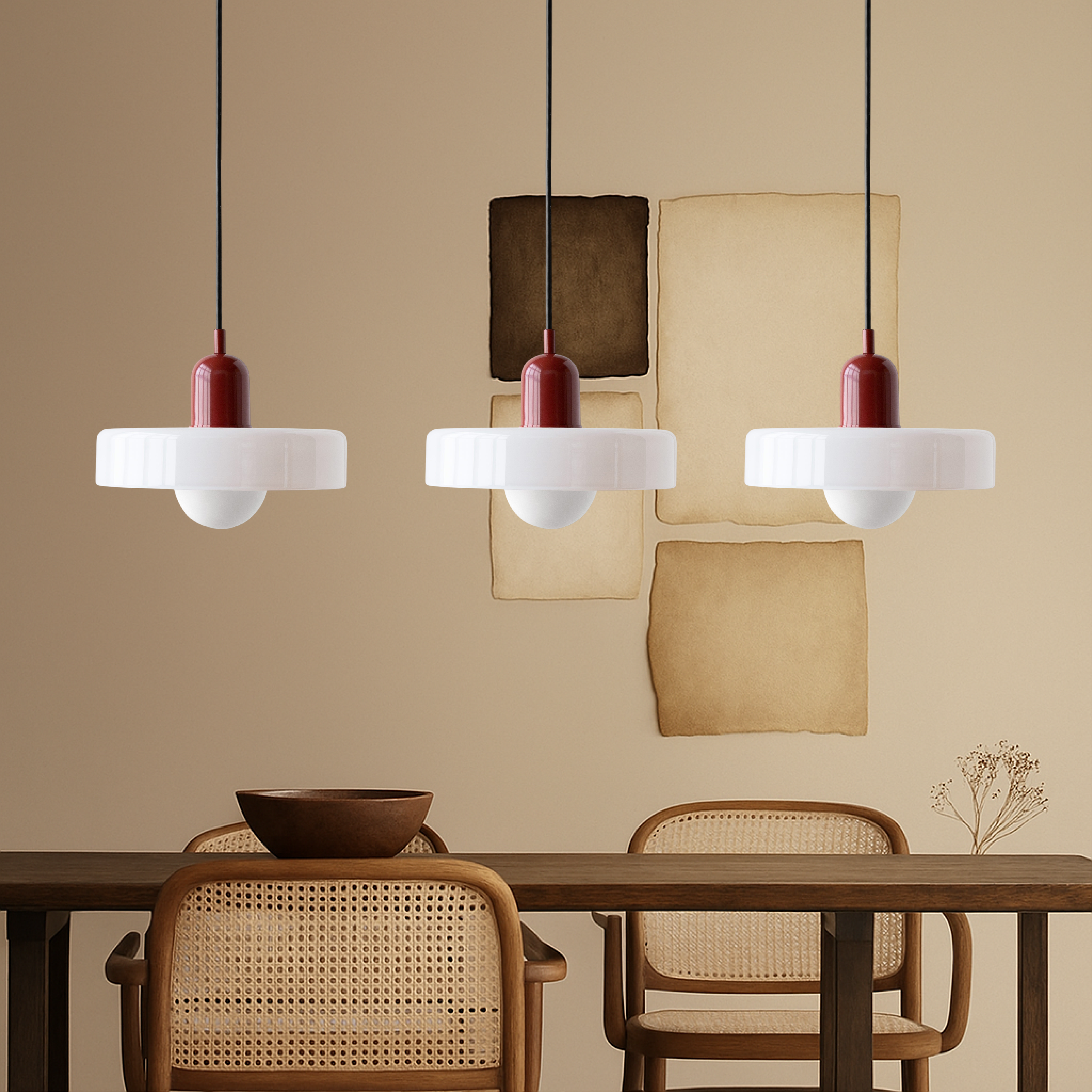 Lampada a sospensione in vetro colorato Bauhaus a 3 teste per spazi abitativi moderni