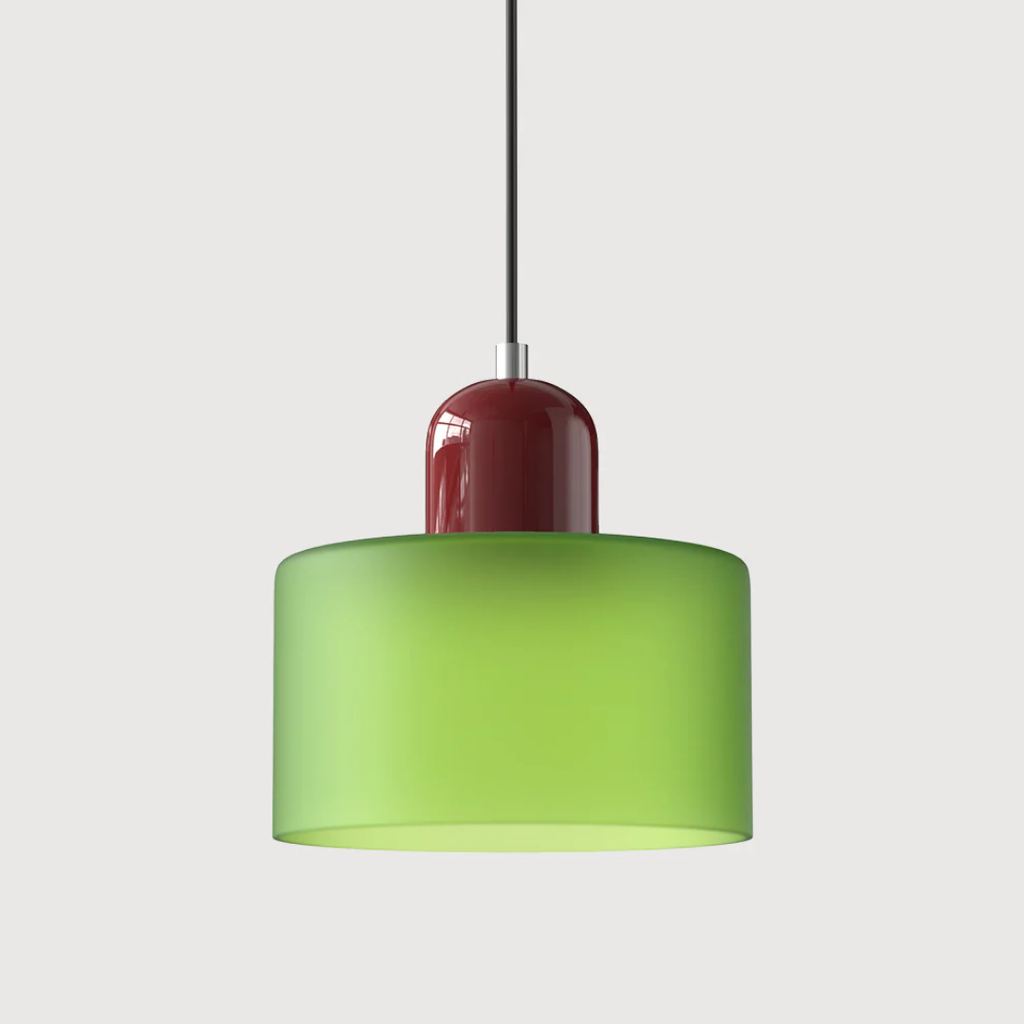 Tusa – Lampada a sospensione retro con cupola di vetro arancione e parte superiore verde