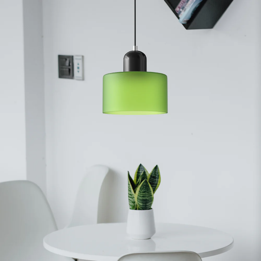 Tusa – Lampada a sospensione retro con cupola di vetro arancione e parte superiore verde