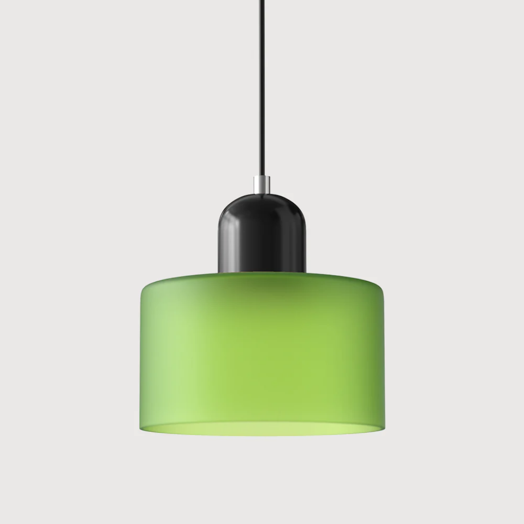 Tusa – Lampada a sospensione retro con cupola di vetro arancione e parte superiore verde