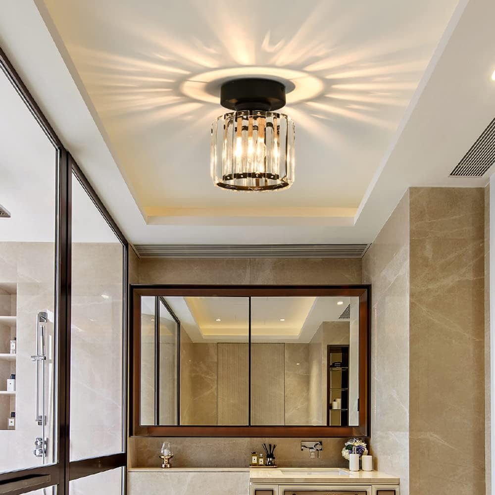 Lampada da soffitto in vetro di cristallo – Supporto in ottone e design compatto