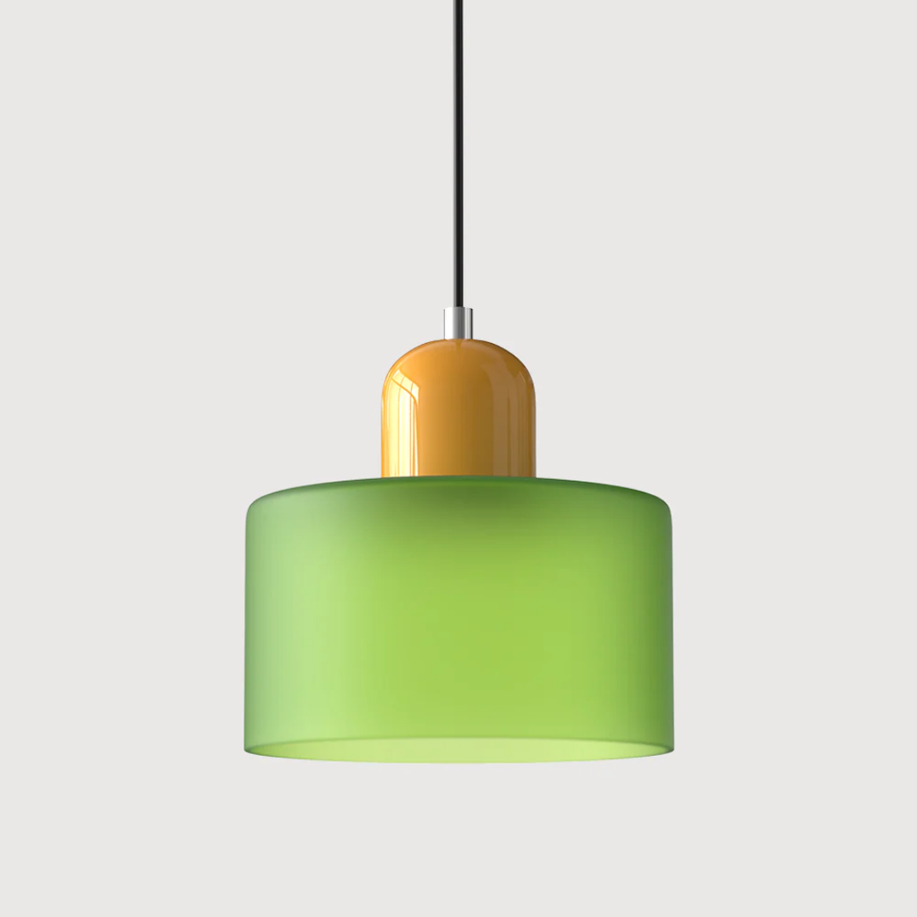 Tusa – Lampada a sospensione retro con cupola di vetro arancione e parte superiore verde