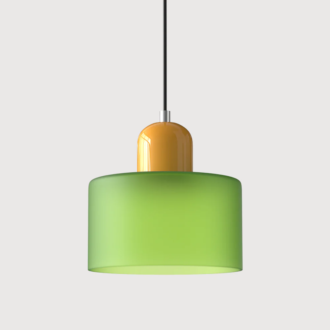 Tusa – Lampada a sospensione retro con cupola di vetro arancione e parte superiore verde