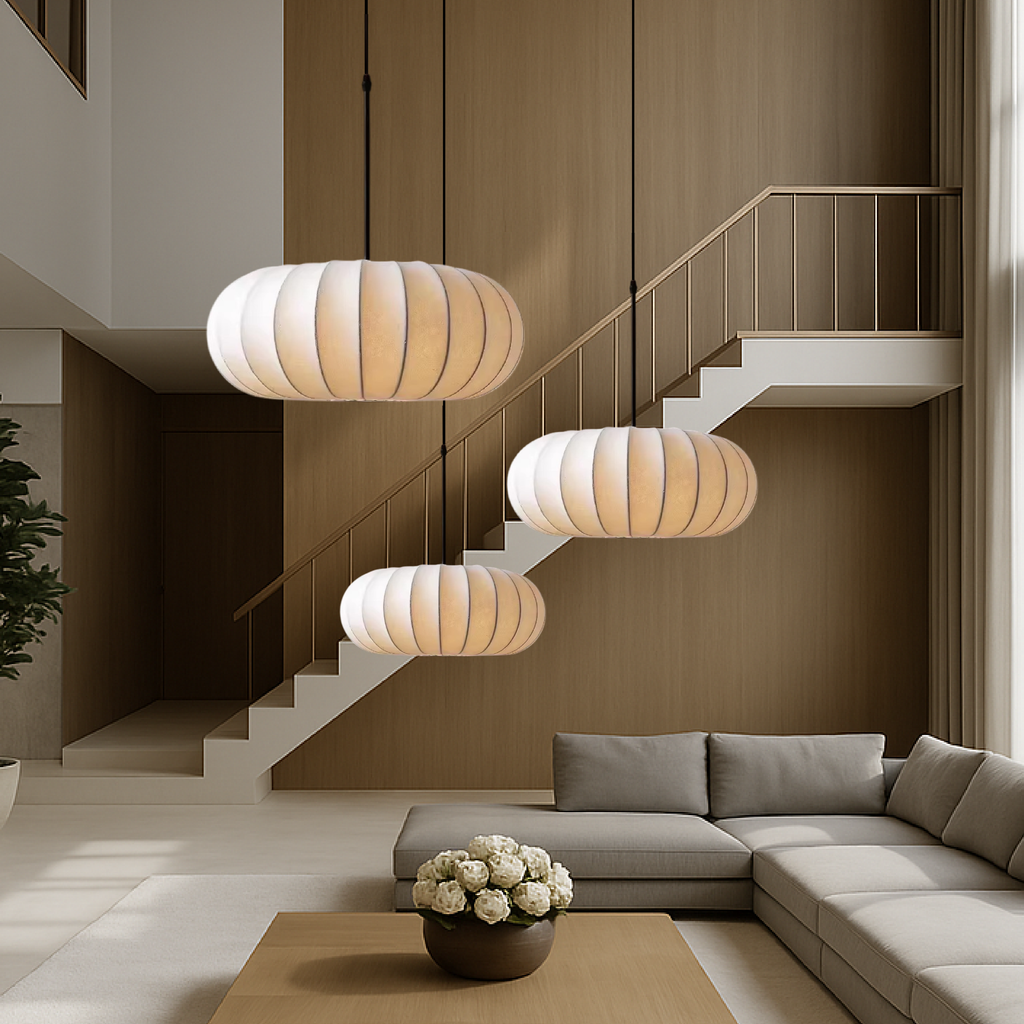 Noreviah | Lampada a sospensione in seta Wabi-Sabi con paralume in tessuto per sale da pranzo e spazi abitativi