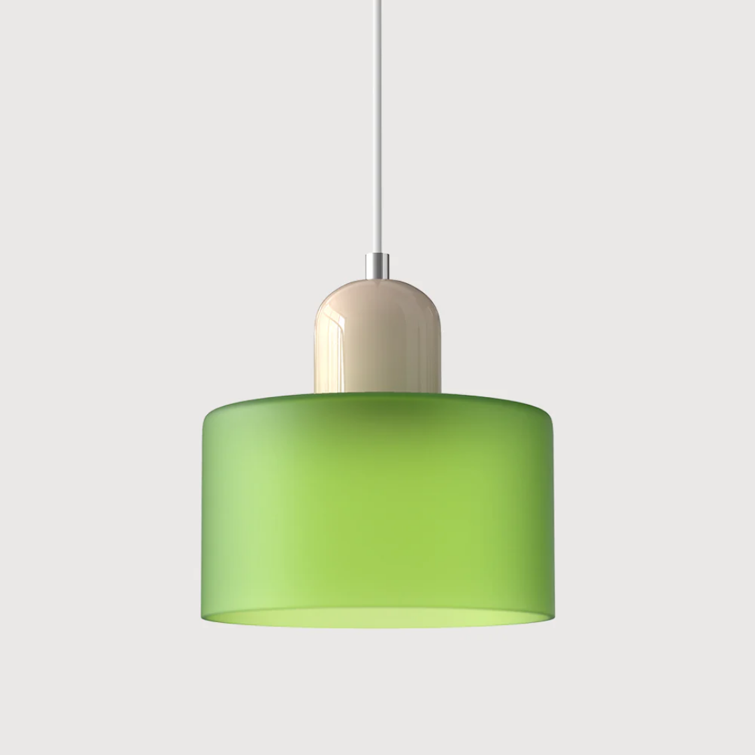Tusa – Lampada a sospensione retro con cupola di vetro arancione e parte superiore verde