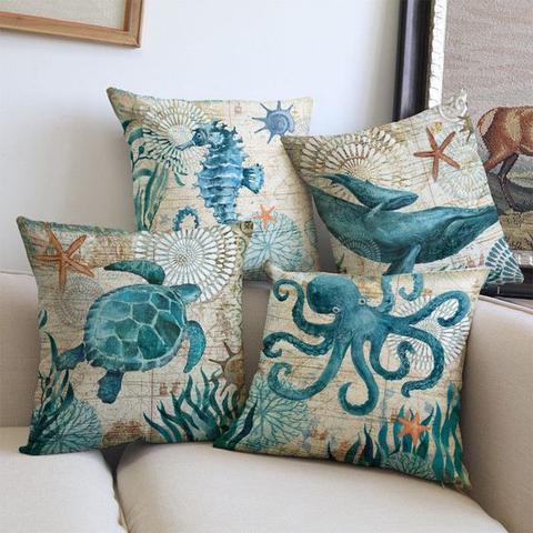 Elarona - Fodera per Cuscino con Motivo di Vita Marina per Decorazione