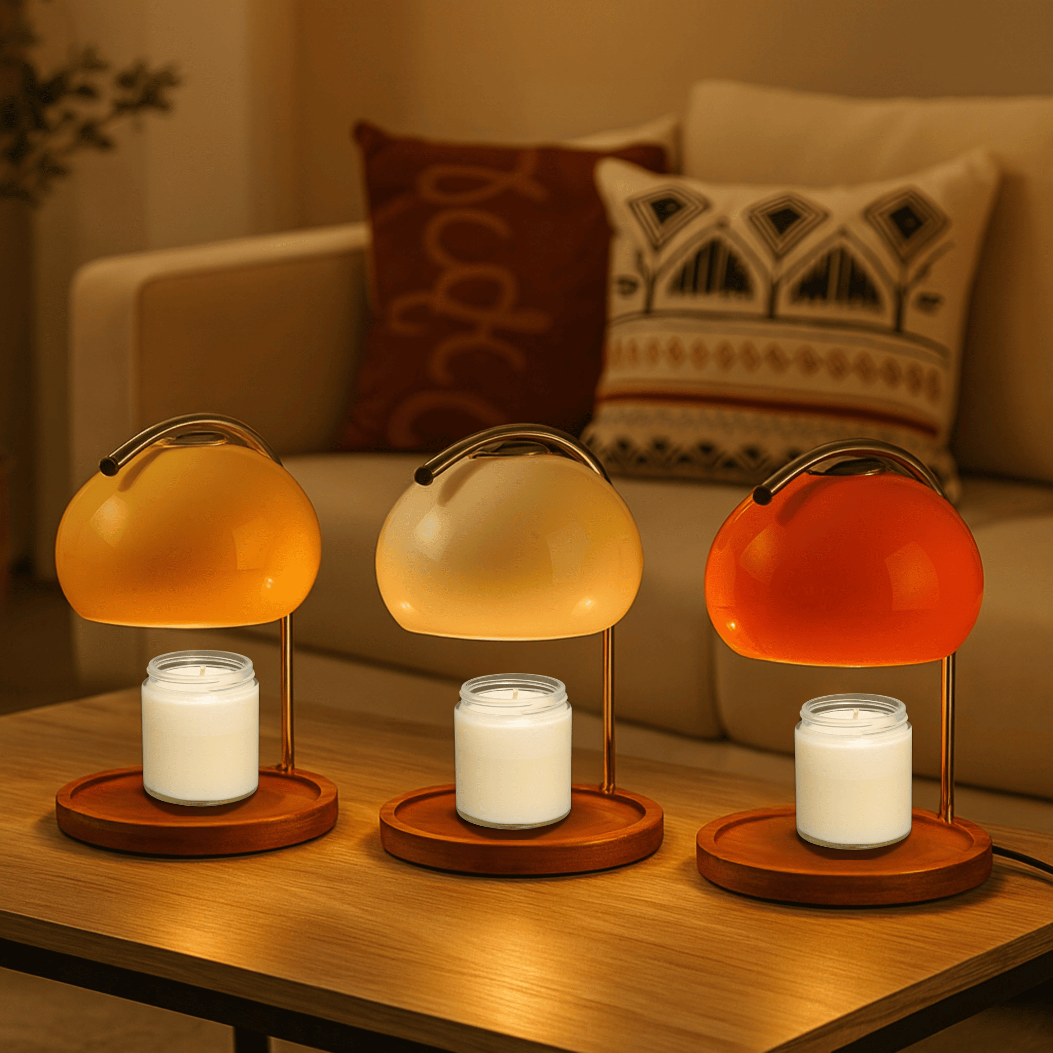 Lampada da Tavolo in Vetro Colorato con Luce LED e Base Riscaldante per Candele