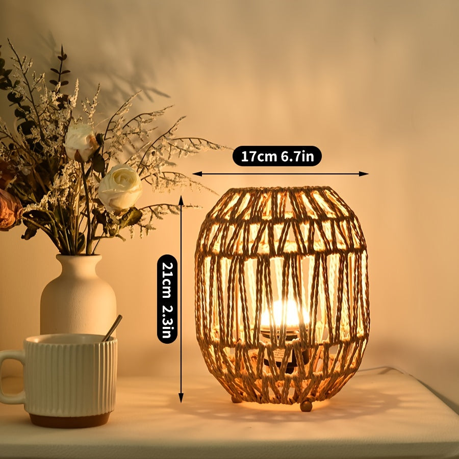 Lampada da Tavolo Bohemien in Rattan – Accento di Luce Fatta a Mano per Camera da Letto o Soggiorno
