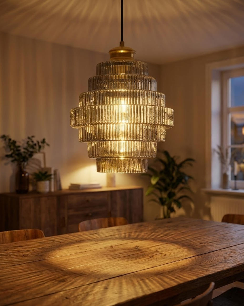 Elvoria | Lampada a sospensione in vetro architettonico con pannelli stratificati e design minimalista Japandi