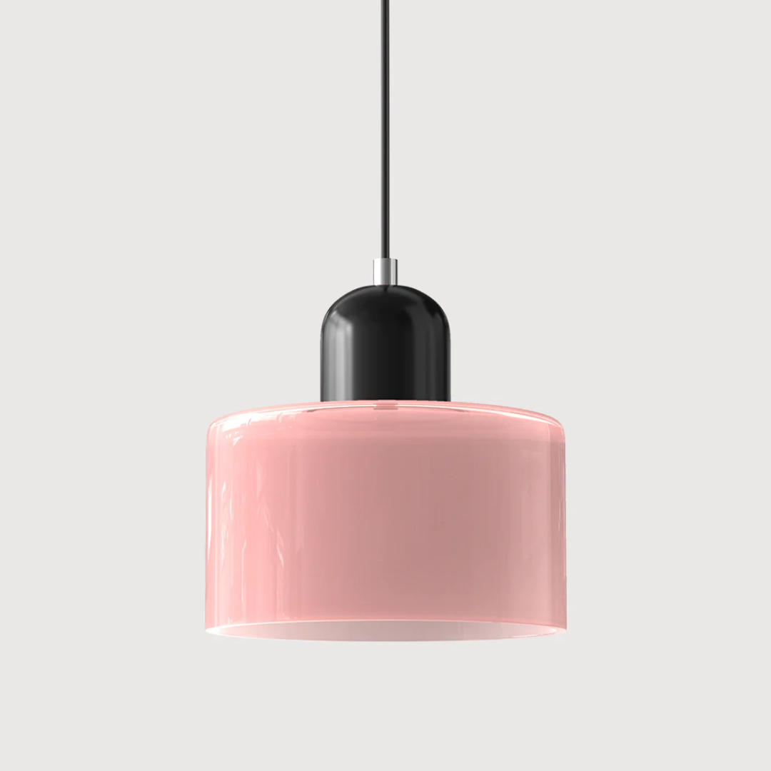 Tusa – Lampada a sospensione retro con cupola di vetro arancione e parte superiore verde