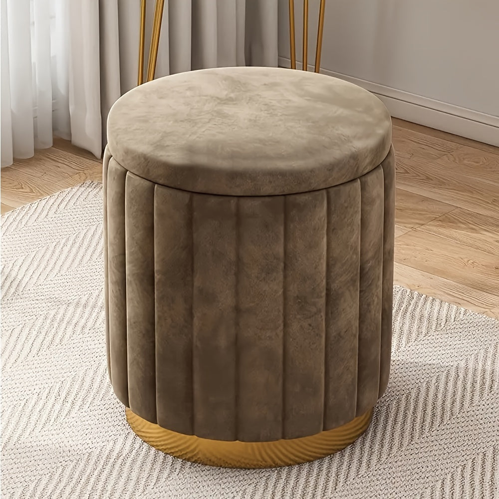 Nordic Chic Pouf da Stivaggio – Pouf Rotondo Elegante con Spazio di Stoccaggio e Finitura a Specchio