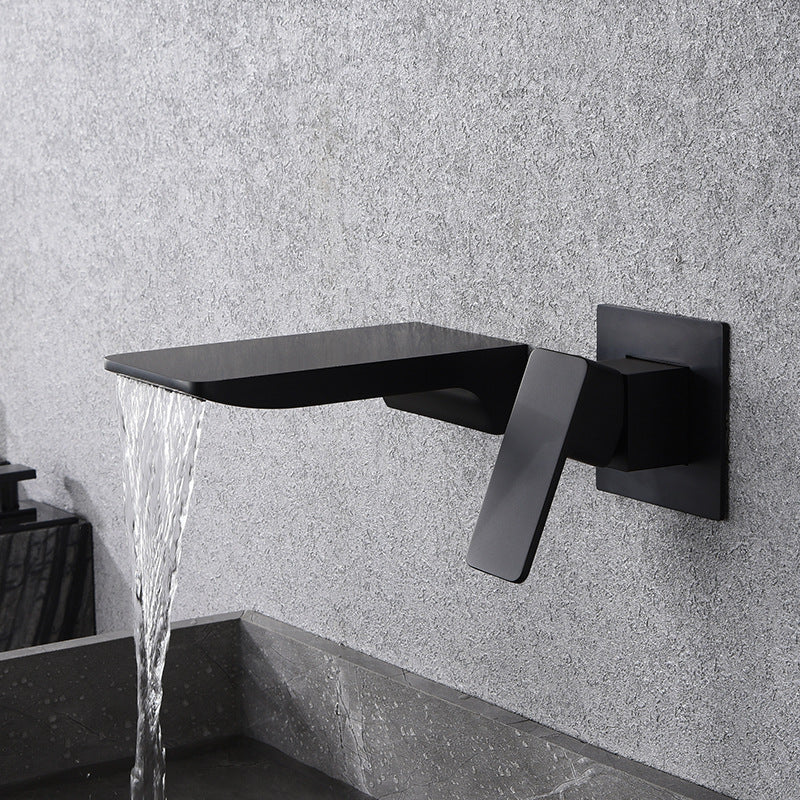 Rubinetto a cascata da parete creativo in tutta rame, nero, per lavabo integrato, rubinetto nascosto per acqua calda e fredda