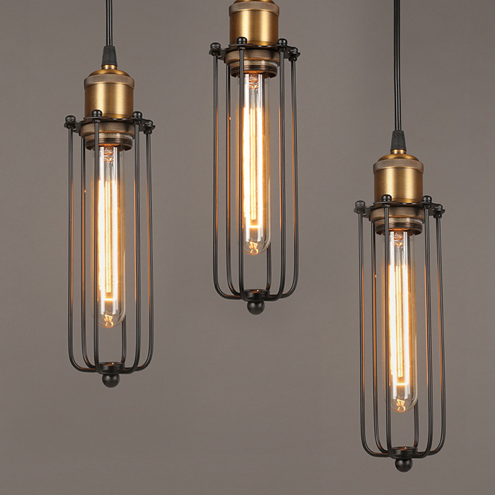 Lampada a sospensione retro industriale con gabbia in metallo