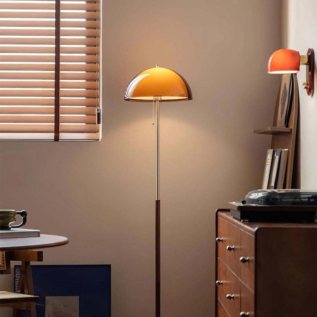 Evelisse | Lampada da Terra Ispirata al Retro con Cupola Ambra e Luce Calda