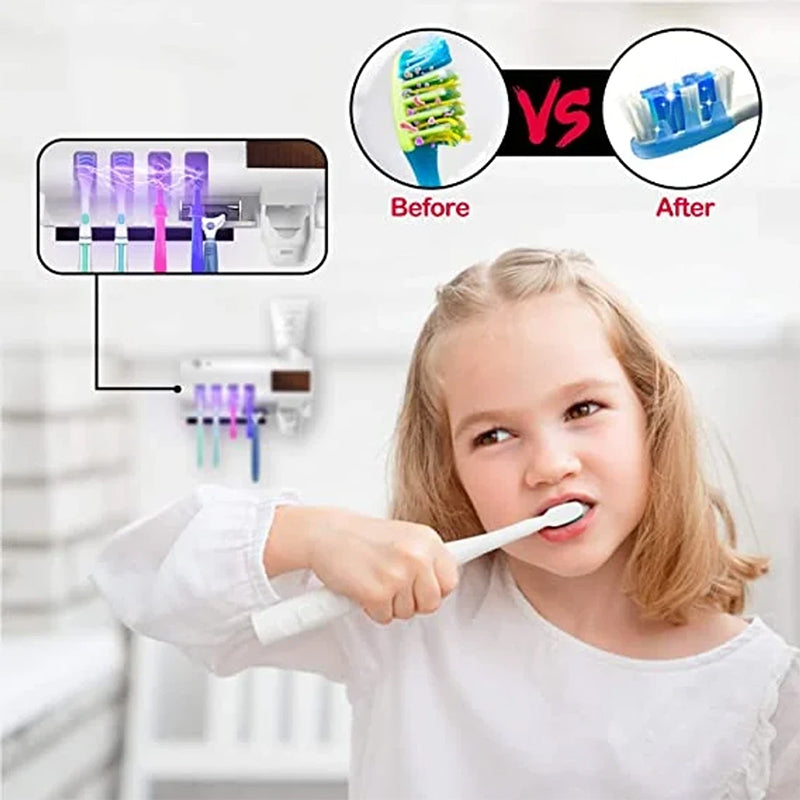 Smart Sterilizzatore UV per Spazzolini da Denti, Distributore di Dentifricio da Parete