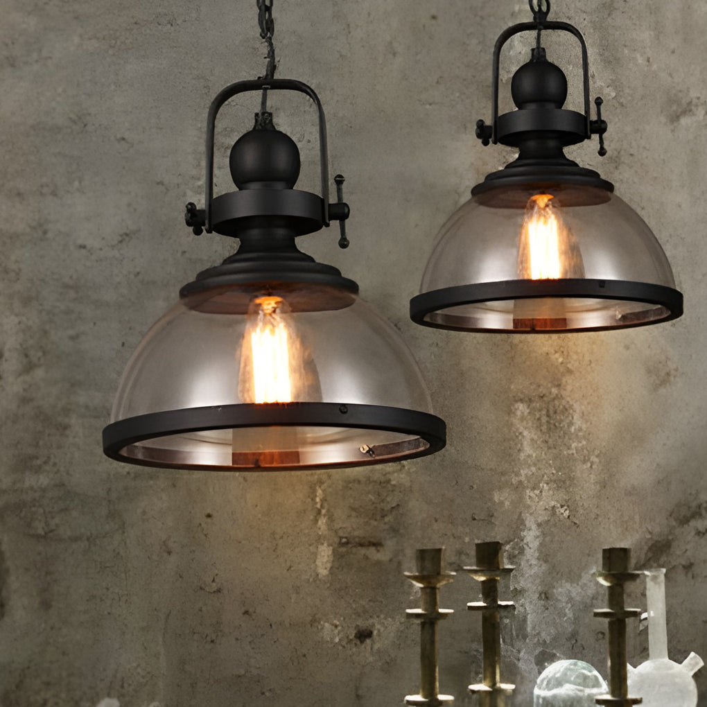 Lampade a Sospensione Retro Industriale in Vetro Antico