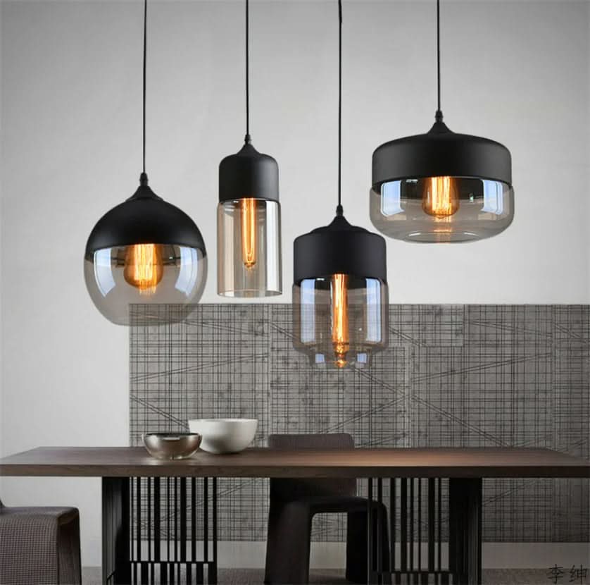 Lampada a Sospensione in Vetro Soffiato e Legno Regolabile