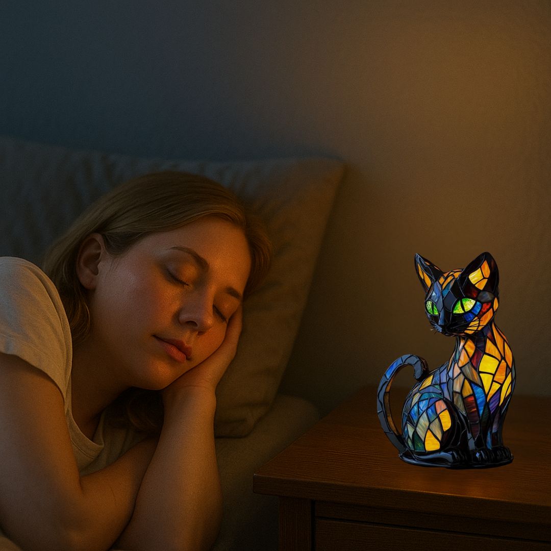 Lampada decorativa a forma di gatto con design a mosaico e luce ambiente calda – Decorazione d'interni elegante