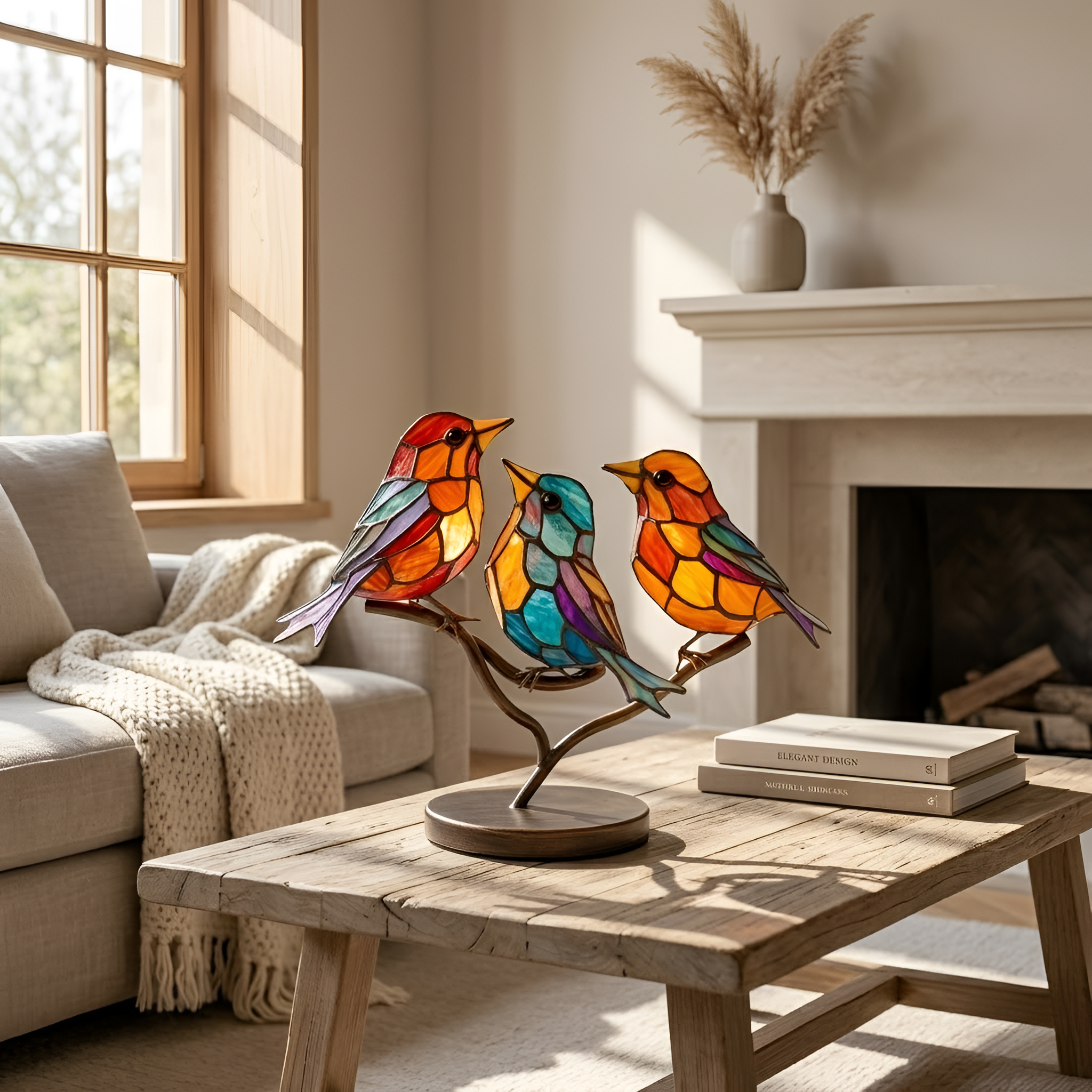 Gabriel - Decorazione colorata in acrilico con ramoscello e uccellino