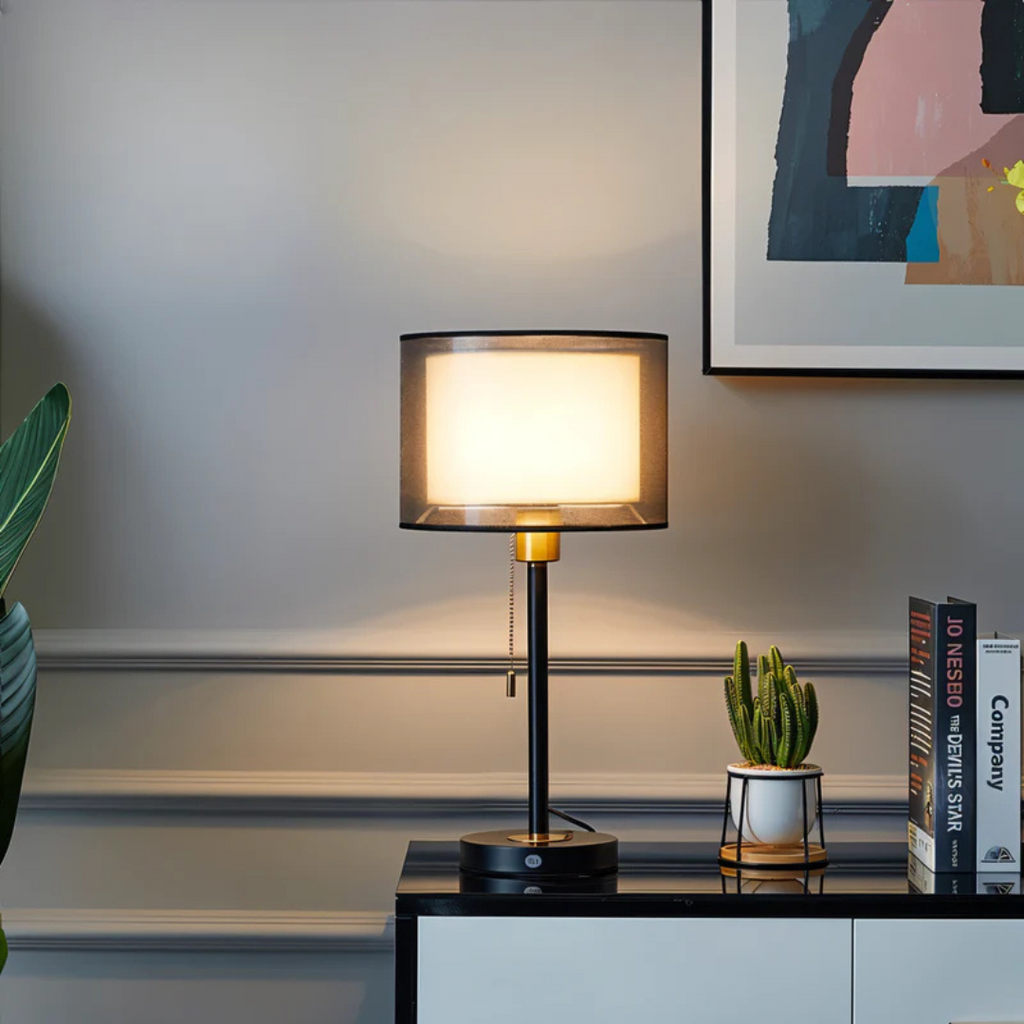 Lumis – Lampada da Tavolo Vintage con Doppio Paralume in Tessuto | Illuminazione Atmosferica Calda per Camera da Letto o Soggiorno