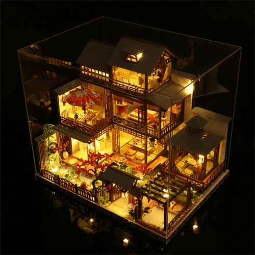 Grande Casa delle Bambole in Legno Realistica con Luci LED | Casa Giocattolo Miniatura Fai da Te