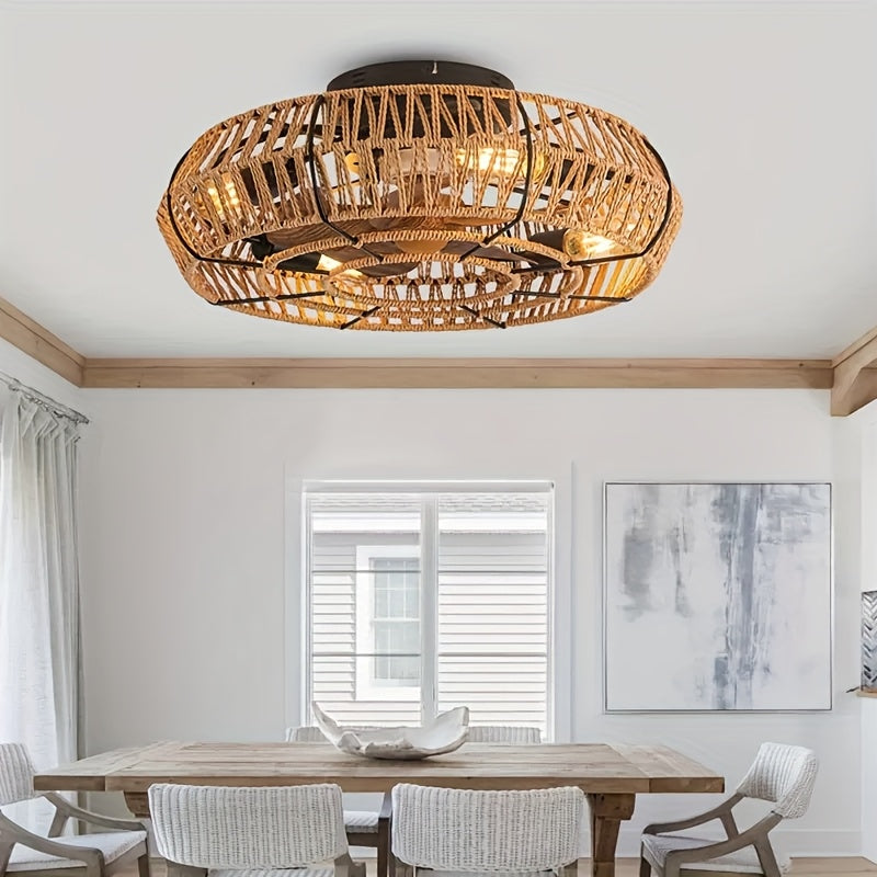 Ventilatore da Soffitto in Rattan Intrecciato a Mano – Stile Zen e Funzionalità