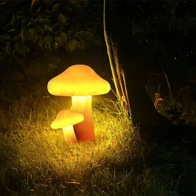Set di Lampade da Giardino a LED a Forma di Fungo in Resina Arancione