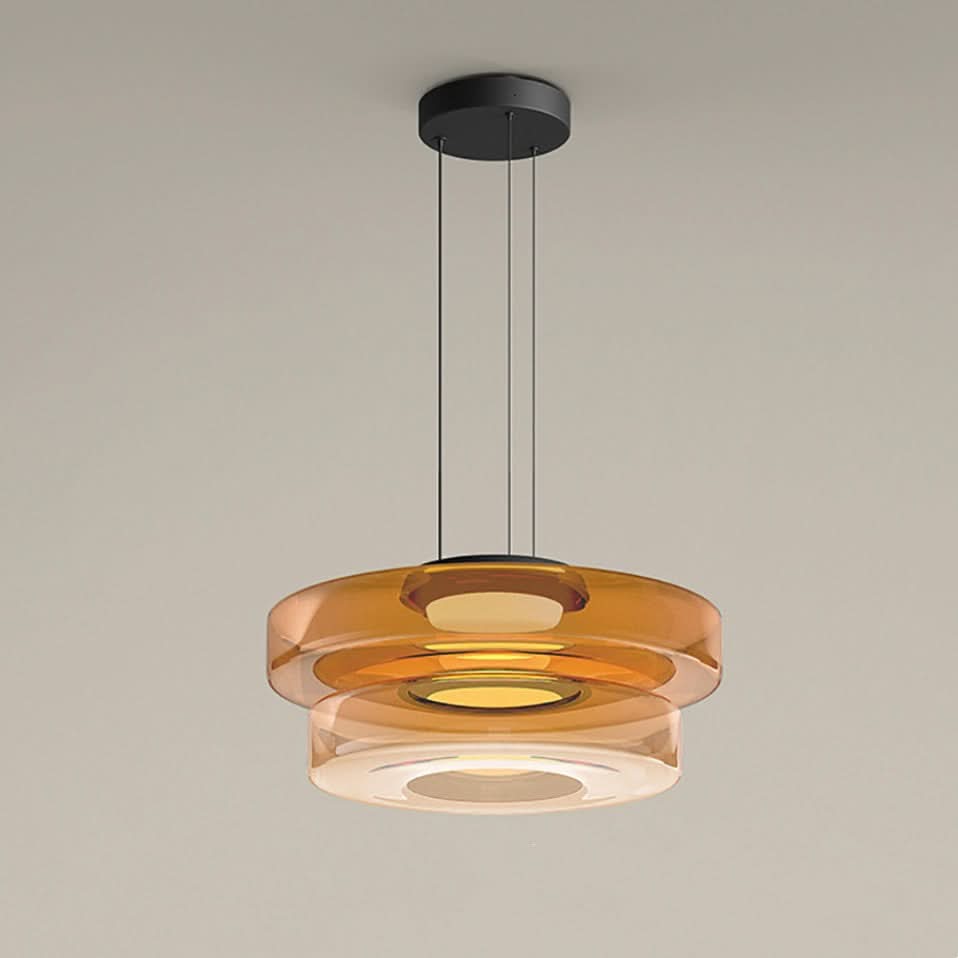 Lampada a sospensione in vetro Bauhaus con lampadina LED calda