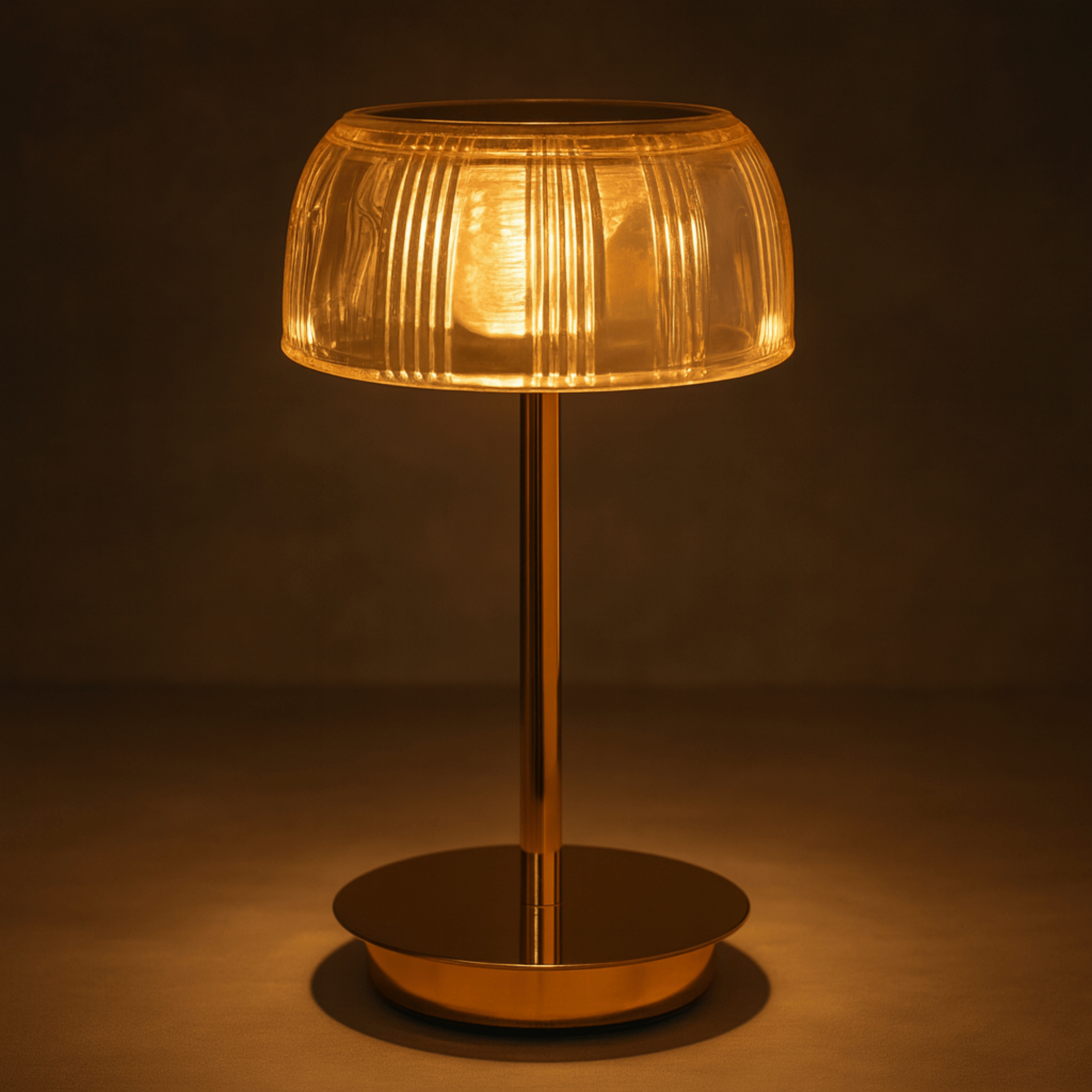 Lampada da Tavolo LED Ricaricabile con Paralume Rigato e Base in Metallo