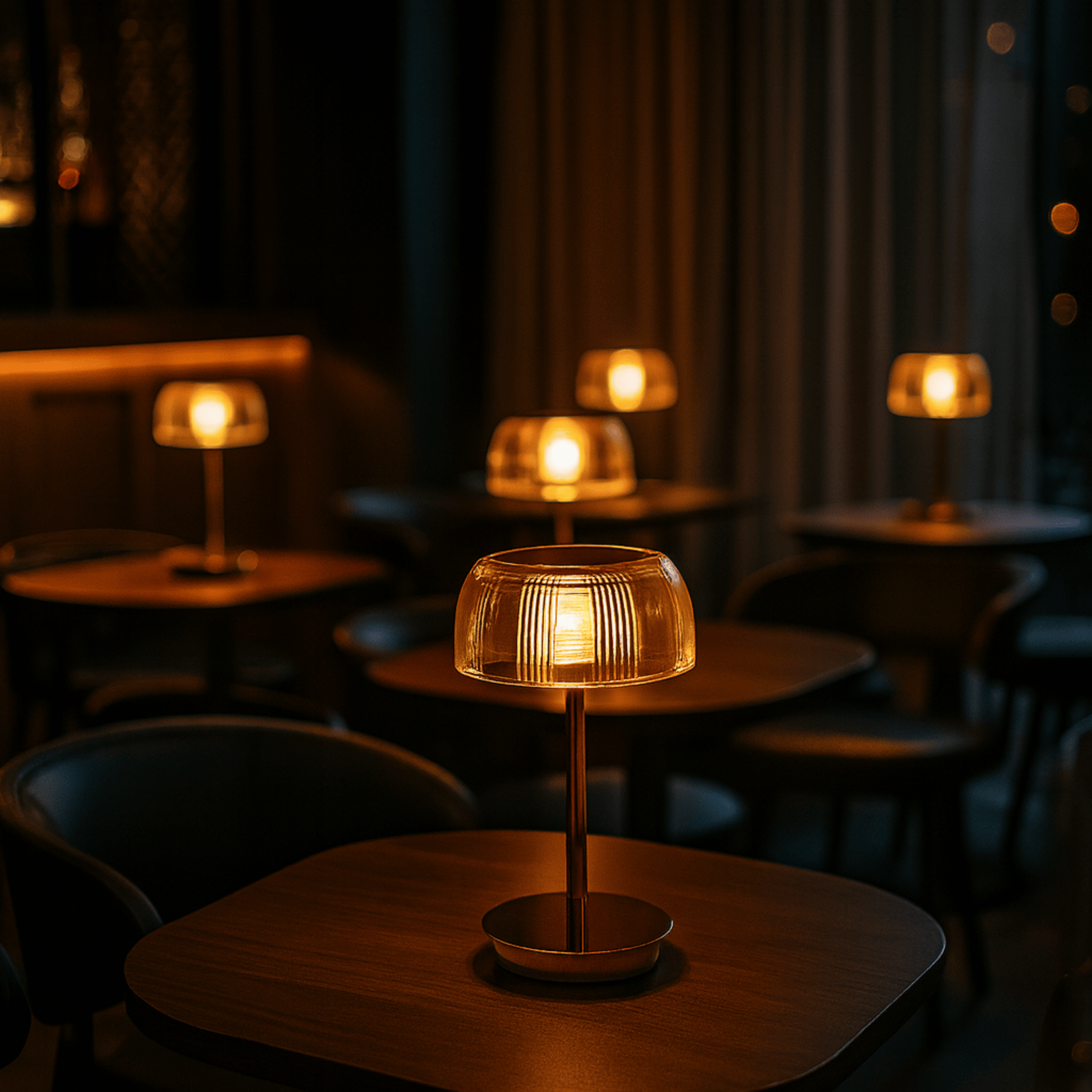 Lampada da Tavolo LED Ricaricabile con Paralume Rigato e Base in Metallo