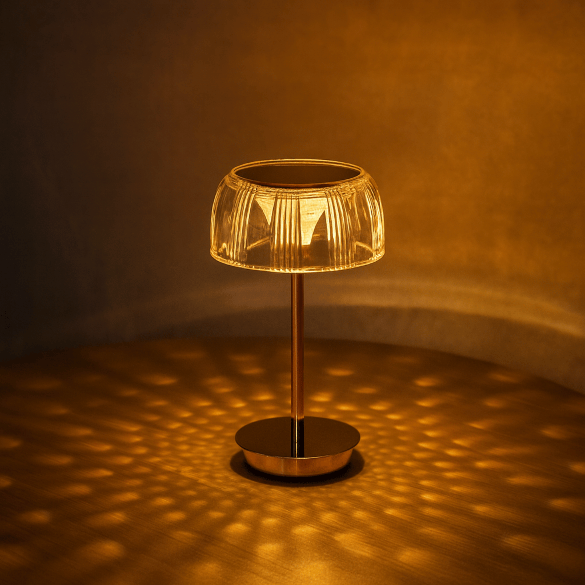 Lampada da Tavolo LED Ricaricabile con Paralume Rigato e Base in Metallo
