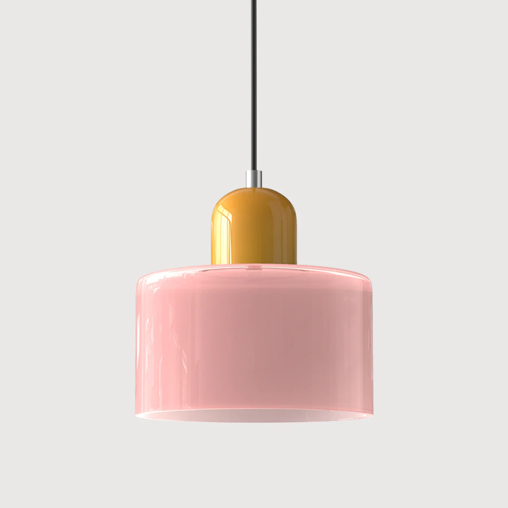 Tusa – Lampada a sospensione retro con cupola di vetro arancione e parte superiore verde