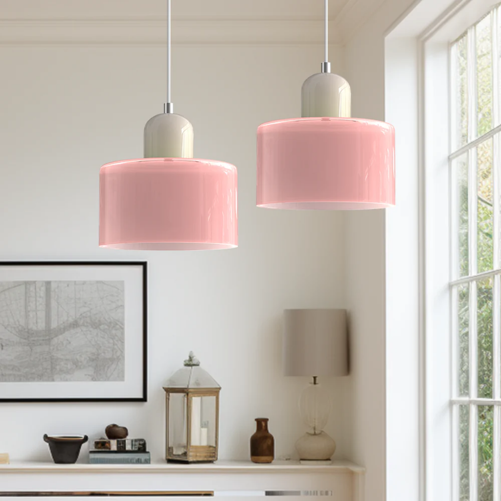 Tusa – Lampada a sospensione retro con cupola di vetro arancione e parte superiore verde